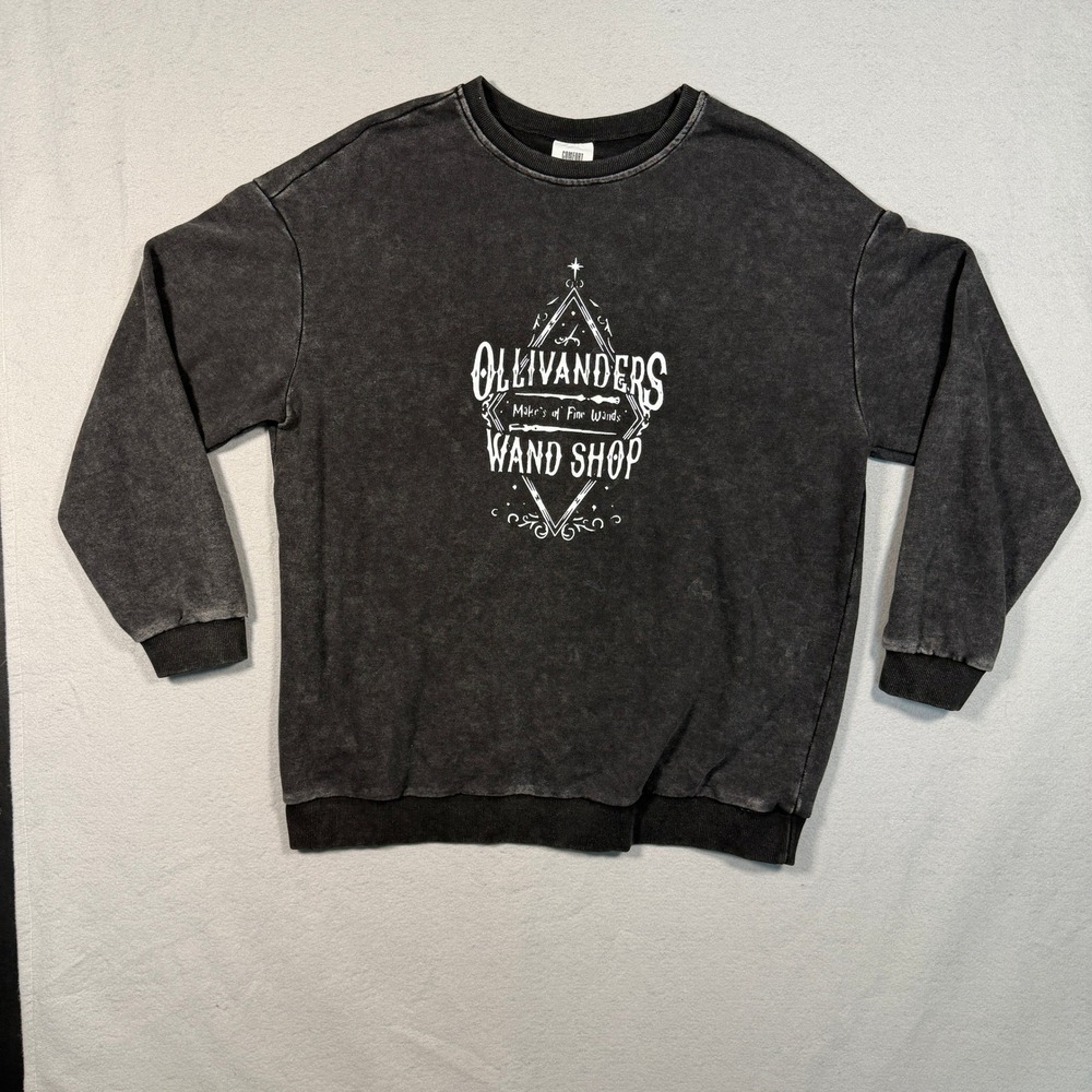 Comfort Colors Unisex Ollivanders Wand Shop Sweatshirt Large Charcoal Acid Wash